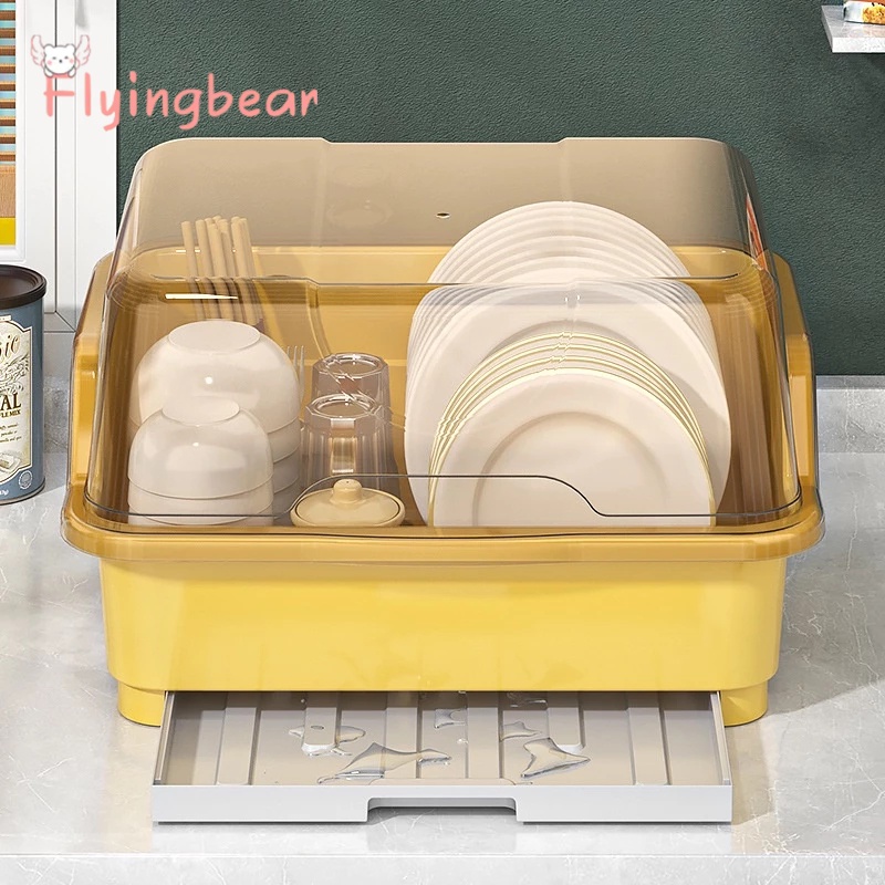 Giá úp bát đĩa FLYINGBEAR thoát nước cỡ lớn có nắp đậy chống bụi cho nhà bếp