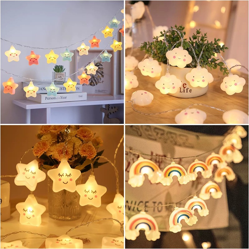 Dây đèn led FLYINGBEAR hình đám mây / ngôi sao / mặt cười nhiều màu sắc trang trí phòng