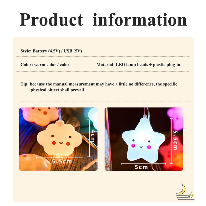 Dây đèn led FLYINGBEAR hình đám mây / ngôi sao / mặt cười nhiều màu sắc trang trí phòng
