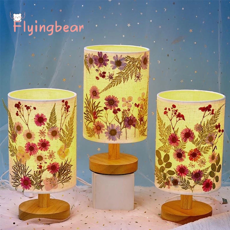Đèn ngủ hoa khô FLYINGBEAR để bàn trang trí nội thất diy
