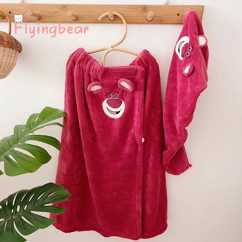 Flyingbear set Áo Choàng Tắm Và Mũ Tắm Bằng Nhung San Hô Quấn Ngực Kiểu Hoạt Hình Dành Cho Trẻ Em Tại Nhà
