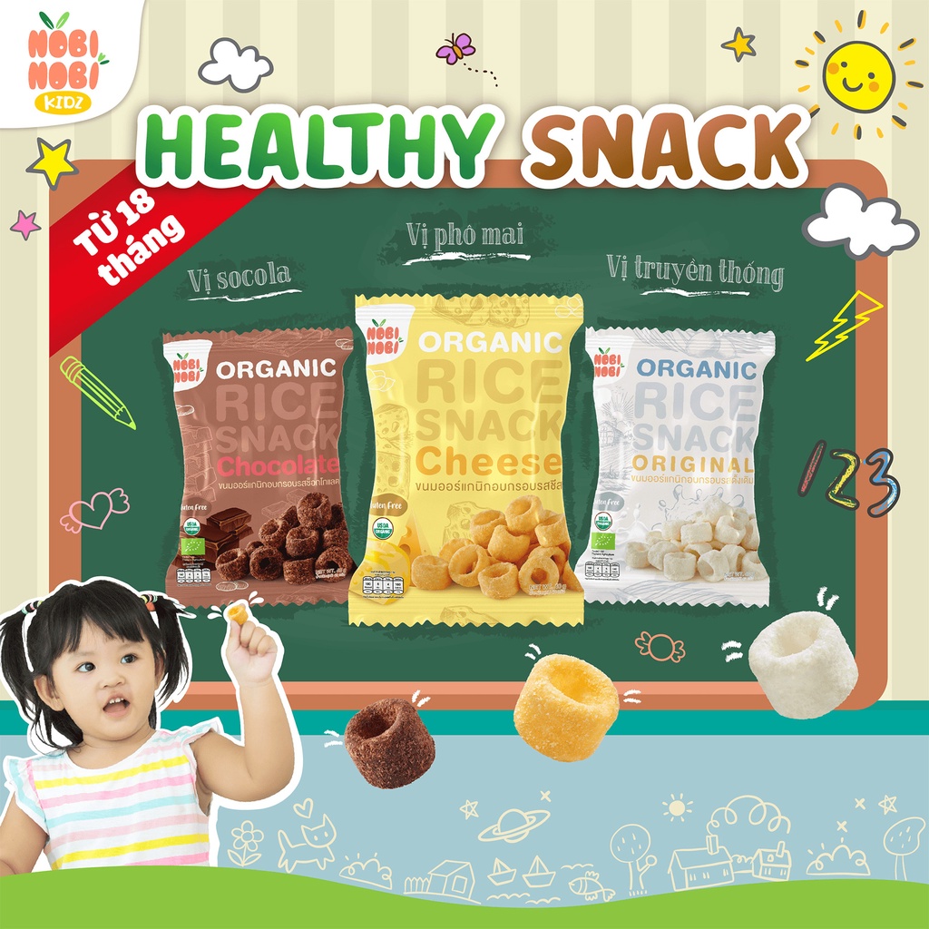 Nobi | Bánh snack gạo hữu cơ hình ống ngắn cho bé 18m+ 40g