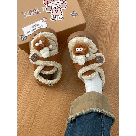 Giày Bánh Mì cotton cotton Phối Nhung Dày Chống Trượt Thời Trang Mùa Đông 2023 Cho Nữ 2023