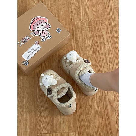 Giày Bánh Mì cotton cotton Phối Nhung Dày Chống Trượt Thời Trang Mùa Đông 2023 Cho Nữ 2023