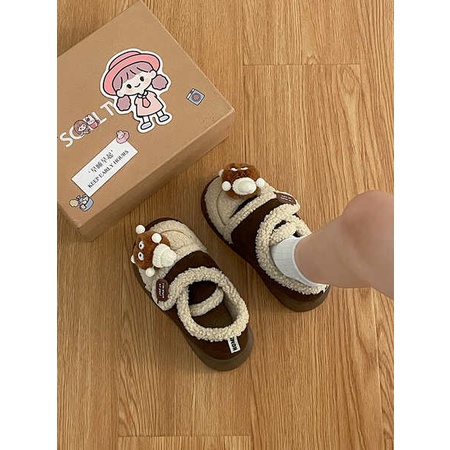 Giày Bánh Mì cotton cotton Phối Nhung Dày Chống Trượt Thời Trang Mùa Đông 2023 Cho Nữ 2023