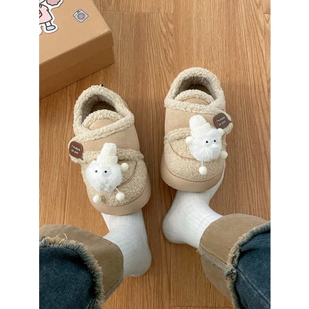 Giày Bánh Mì cotton cotton Phối Nhung Dày Chống Trượt Thời Trang Mùa Đông 2023 Cho Nữ 2023