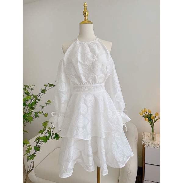 Váy hoa rớt vai Donna Tia19. Đầm hoa dài tay