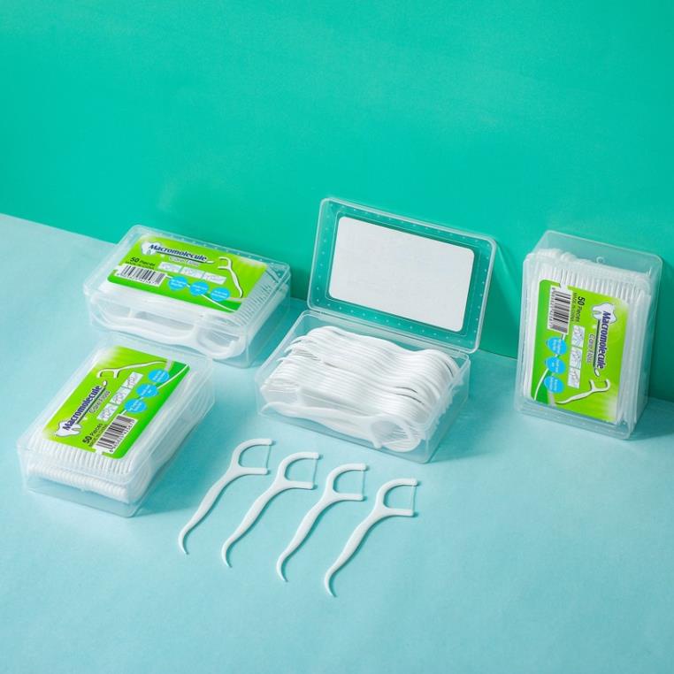 Hộp 50 que tăm xỉa răng nha khoa dùng 1 lần macromolecule - Tăm chỉ nha khoa hộp 50 Cây Dental Flossers