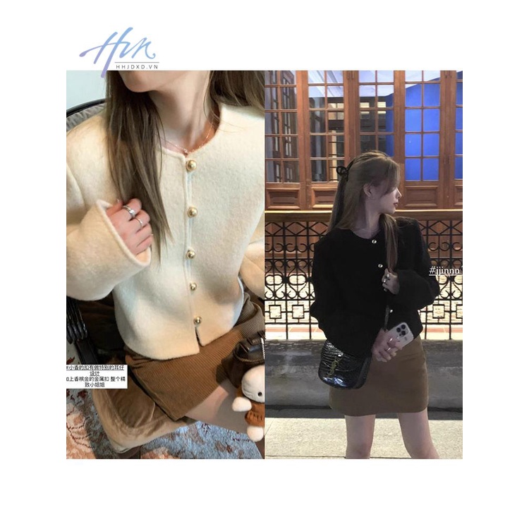 Áo Khoác Len Cổ Tròn Phối Nút Thời Trang Mùa Thu Cho Nữ