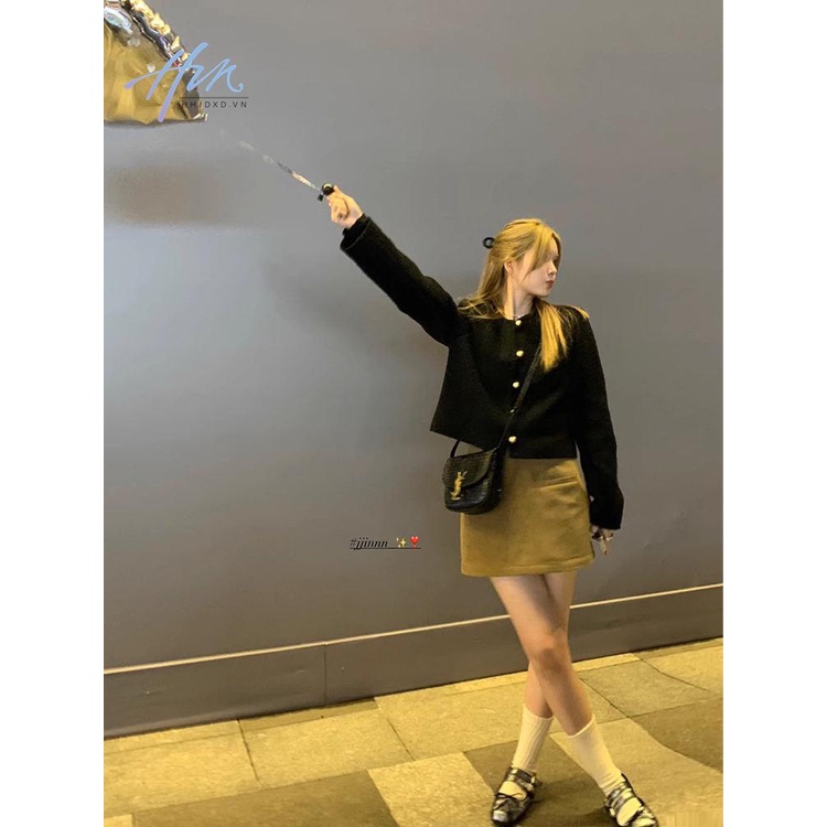 Áo Khoác Len Cổ Tròn Phối Nút Thời Trang Mùa Thu Cho Nữ