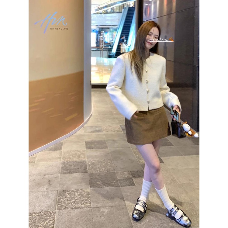 Áo Khoác Len Cổ Tròn Phối Nút Thời Trang Mùa Thu Cho Nữ