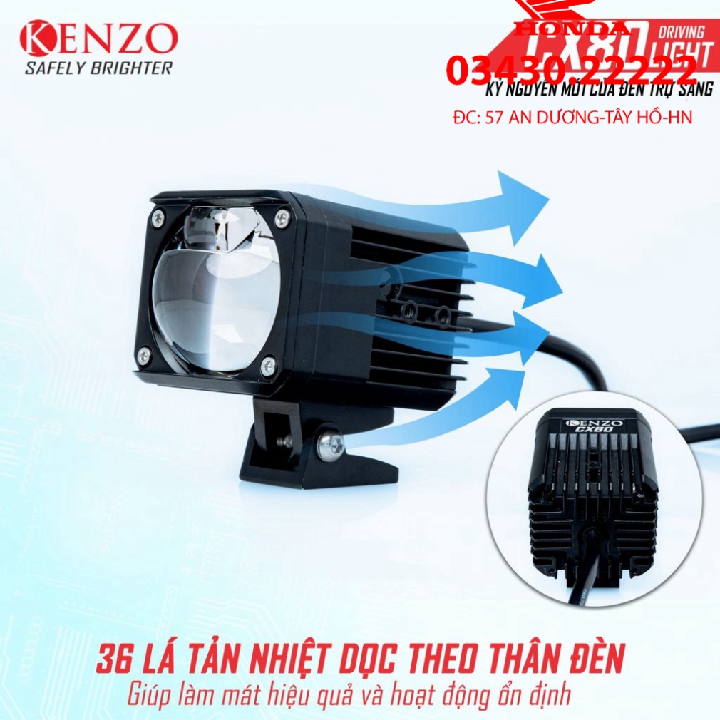 Đèn bi cầu trợ sáng mini Kenzo CX80 60W ánh sáng mạnh