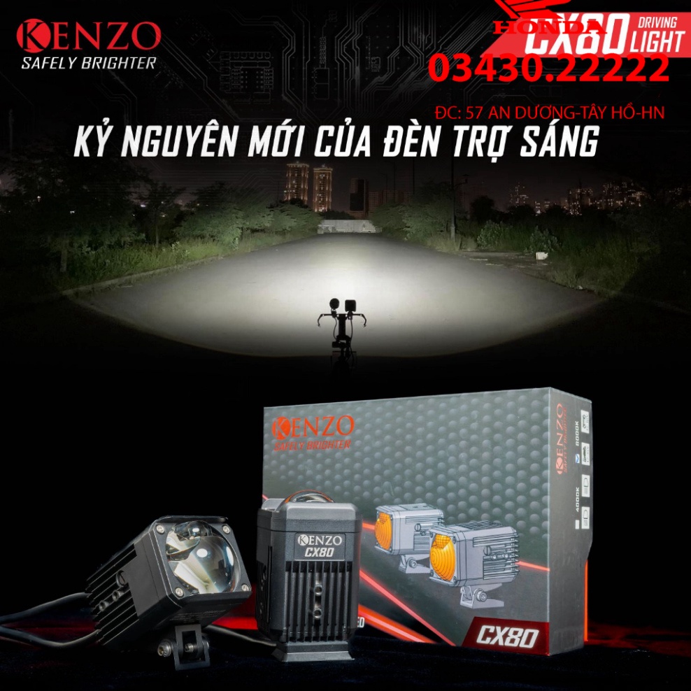 Đèn bi cầu trợ sáng mini Kenzo CX80 60W ánh sáng mạnh