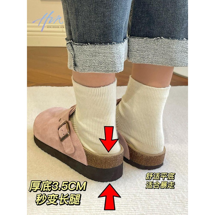 Dép birkenstock Bít Mũi Dày Dặn Màu Hồng Thời Trang 2023 Cho Nữ