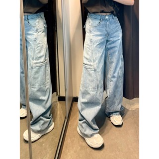 Jiashucheng Quần Yếm Jean Lưng Cao Ống Rộng Dáng Suông Cỡ Lớn Phong Cách Đường Phố Cho Nữ