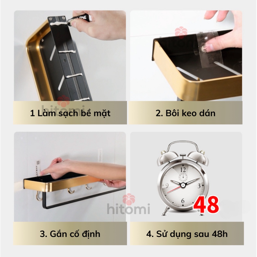 Kệ nhà tắm dán tường không cần khoan chất liệu nhôm không gỉ để đồ tiện lợi kệ góc nhà tắm đa năng HITOMI