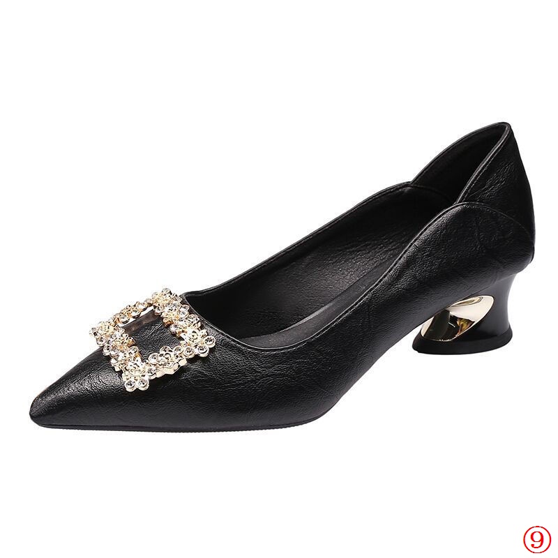 Giày Cao Gót Mũi Nhọn Bằng Da Mềm Đính Đá Thời Trang Mùa Thu 2021 Cho Nữ