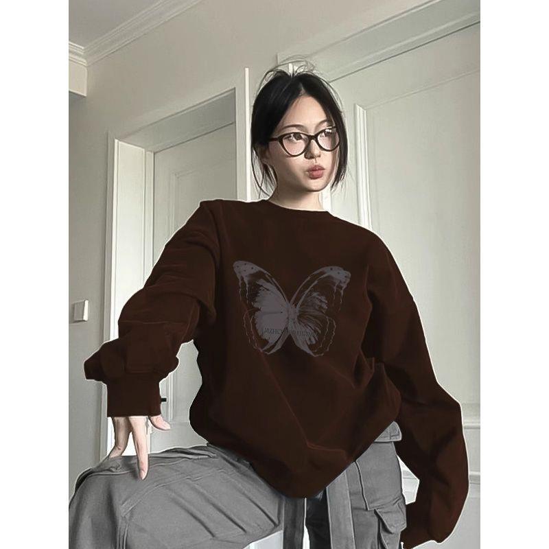 Áo Thun Tay Dài Cổ Tròn Chất Vải Dày Dặn Màu Bạc Phong Cách retro Mỹ Thời Trang Mùa Thu Cho Nữ