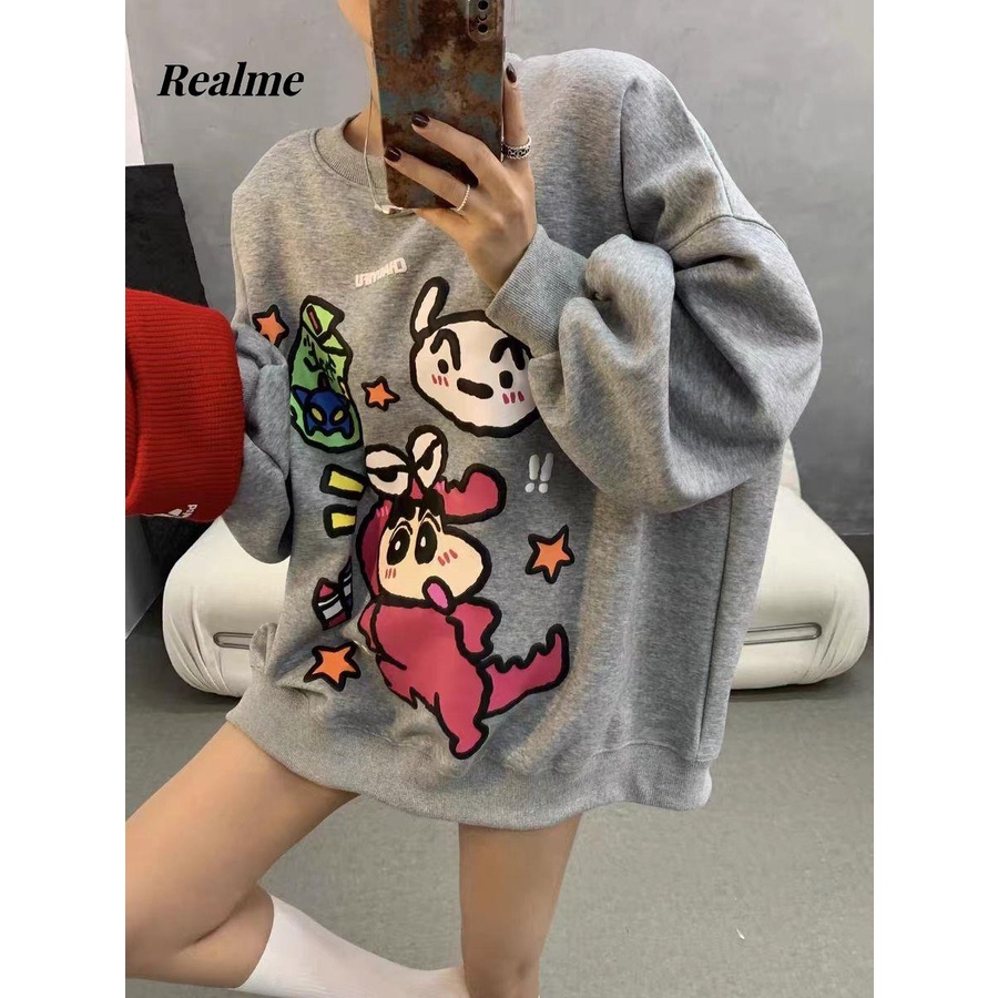 Áo Nỉ Cổ Tròn In Họa Tiết Hoạt Hình Dễ Thương Thời Trang Thu Đông 2023