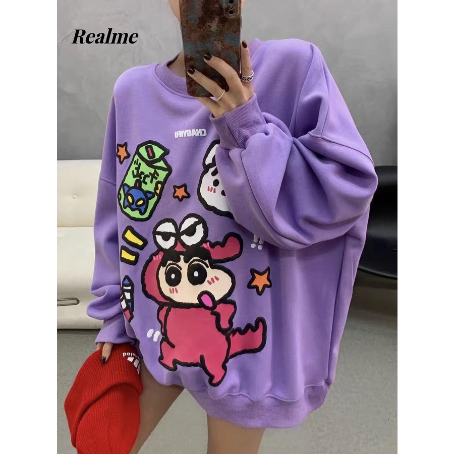 Áo Nỉ Cổ Tròn In Họa Tiết Hoạt Hình Dễ Thương Thời Trang Thu Đông 2023