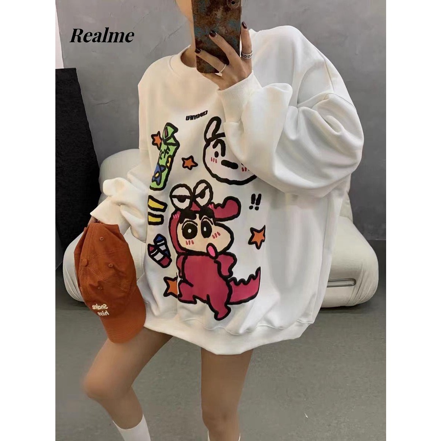 Áo Nỉ Cổ Tròn In Họa Tiết Hoạt Hình Dễ Thương Thời Trang Thu Đông 2023