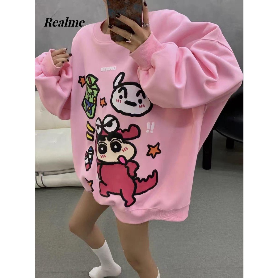 Áo Nỉ Cổ Tròn In Họa Tiết Hoạt Hình Dễ Thương Thời Trang Thu Đông 2023