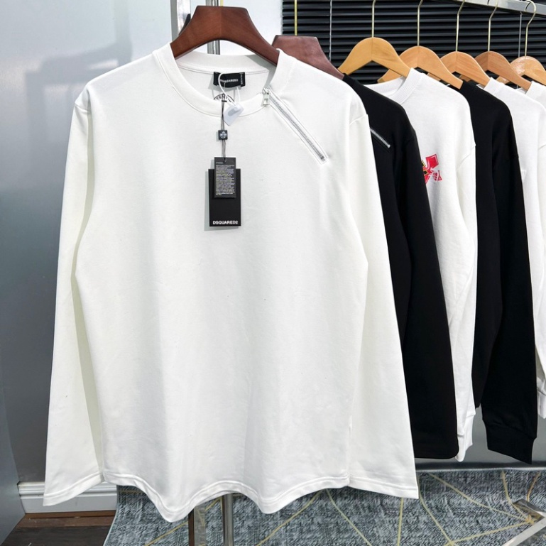 Áo nỉ sweater nam nữ Dsq2 đuôi tôm trơn thêu khoá zip chéo cổ kiểu dáng đơn giản basic