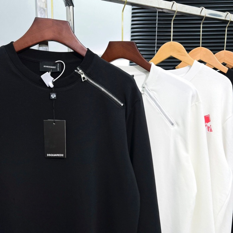 Áo nỉ sweater nam nữ Dsq2 đuôi tôm trơn thêu khoá zip chéo cổ kiểu dáng đơn giản basic