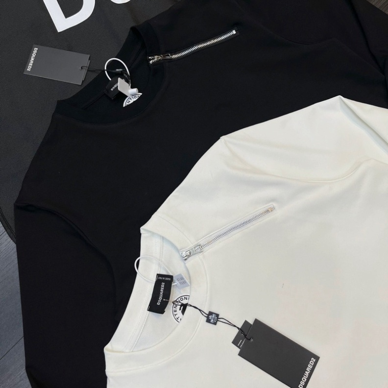 Áo nỉ sweater nam nữ Dsq2 đuôi tôm trơn thêu khoá zip chéo cổ kiểu dáng đơn giản basic