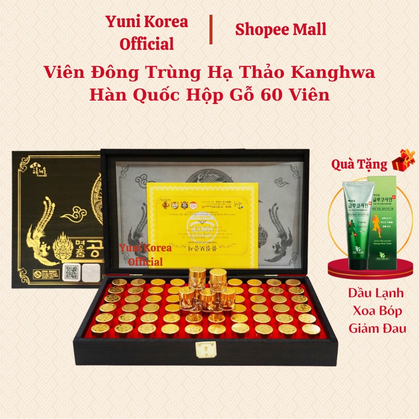 Đông Trùng Hạ Thảo Kanghwa Hàn Quốc Hộp Gỗ 60 Viên, Phòng ngừa tại biến, đột quỵ, bổ phổi và tăng cường sức đề kháng