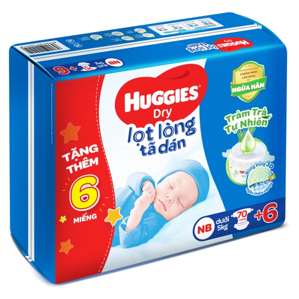 Tã/bỉm dán sơ sinh huggies ngừa hăm NB70+6