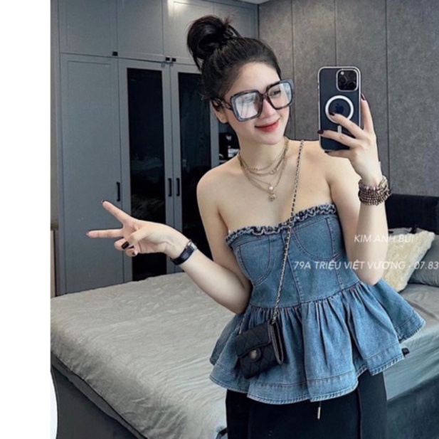Áo cúp ngực bò jean, áo ống nữ body xòe mặc hè - G160    ..