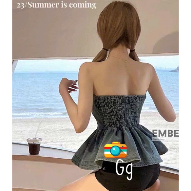 Áo cúp ngực bò jean, áo ống nữ body xòe mặc hè - G160    ..