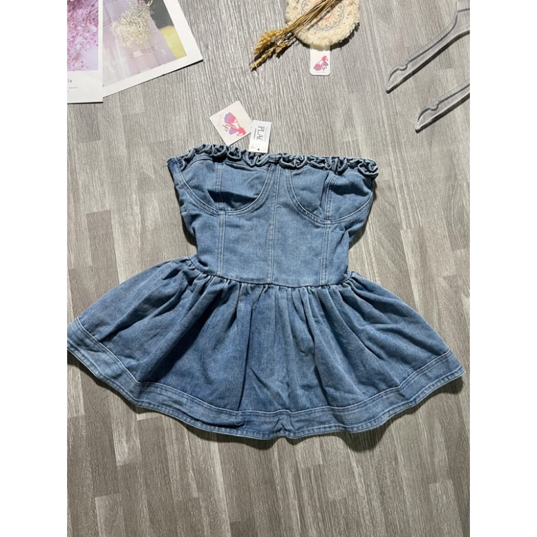 Áo cúp ngực bò jean, áo ống nữ body xòe mặc hè - G160    ..