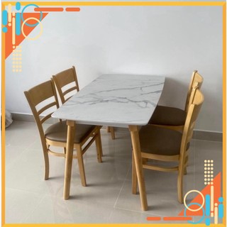Bộ bàn ăn gỗ ngẫu nhiên - bàn ăn giả đá 4 ghế - tương trợ mang lên chung cư