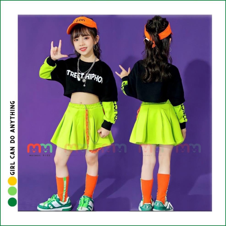 Set váy bé gái áo croptop tay dài phối váy xếp ly kèm chip,9- 43kg, no1Kids_210836_sg2