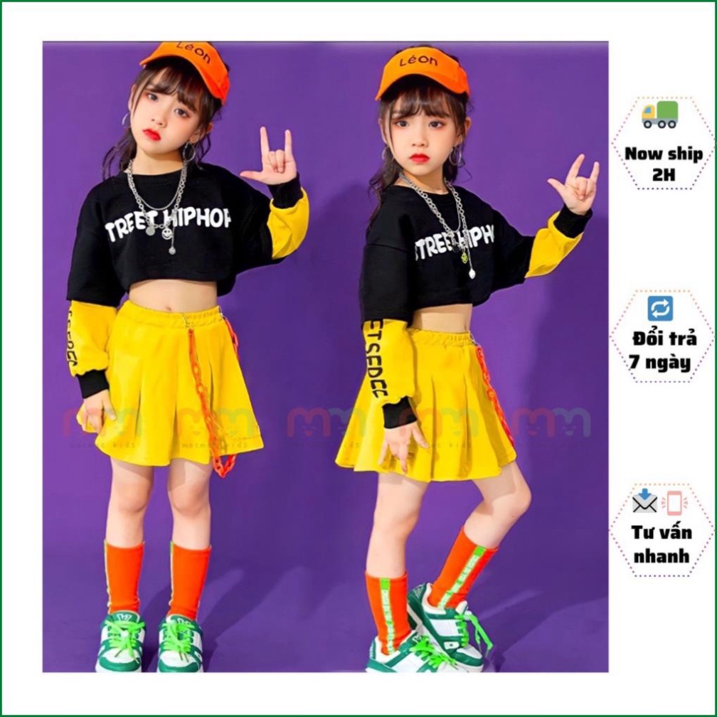 Set váy bé gái áo croptop tay dài phối váy xếp ly kèm chip,9- 43kg, no1Kids_210836_sg2