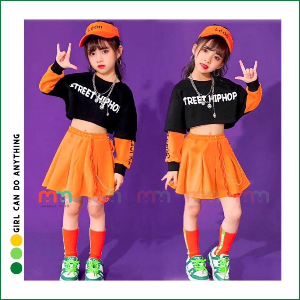 Set váy bé gái áo croptop tay dài phối váy xếp ly kèm chip,9- 43kg, no1Kids_210836_sg2