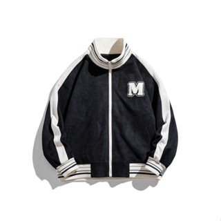 Áo BumBer varsity jacket Chữ M vải nỉ dày dặn phối tay da,Áo bomber nỉ form rộng nam nữ phong cách 2023