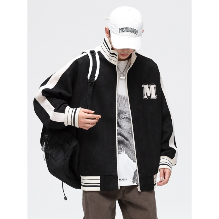 Áo BumBer varsity jacket Chữ M vải nỉ dày dặn phối tay da,Áo bomber nỉ form rộng nam nữ phong cách 2023