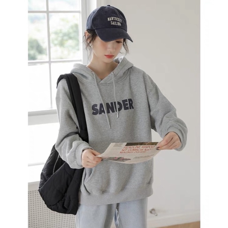 FullBoc Áo Khoác HOODIE nỉ bông mũ to 2 lớp Unisex form rộng HAUTEUR in chữ Sander