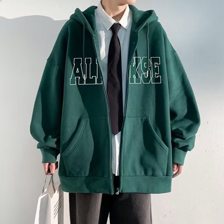 FullBoc Áo Khoác Nỉ Hoodie Zip Chữ Thêu Form Rộng Unisex chất nỉ tàu siêu dày dặn
