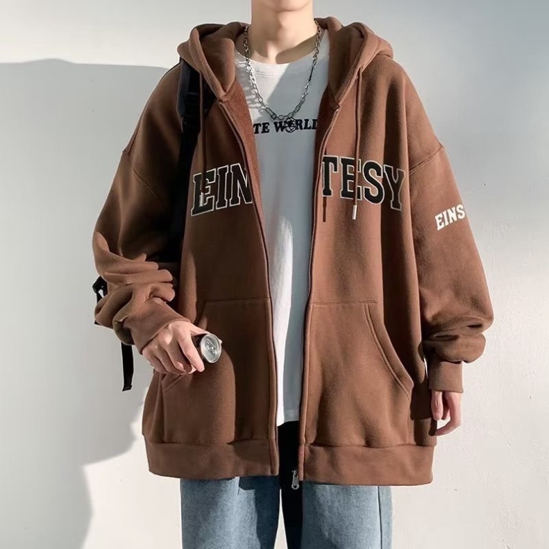 FullBoc Áo Khoác Nỉ Hoodie Zip Chữ Thêu Form Rộng Unisex chất nỉ tàu siêu dày dặn