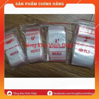 Túi zipper chỉ đỏ 100 túi/bịch cỡ nhỏ và vừa, túi zip số 1 2 3 4 5 6 7