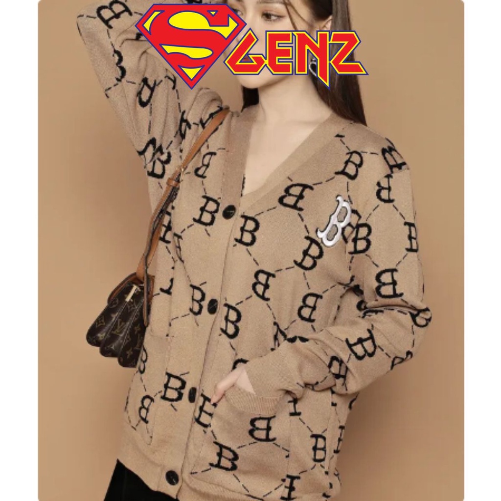 Áo khoác cardigan hoạ tiết logo chữ B in kín - Áo khoác len form rộng phong cách Hàn Quốc SUPERGENZ