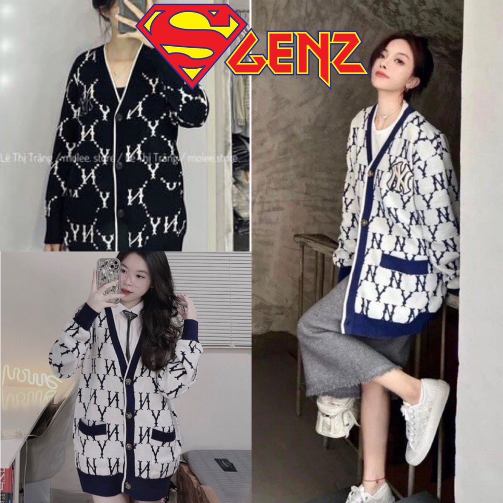 Áo Khoác Len - Cardigan Nữ Hoạ tiết Ny in kín phong cách hàn quốc SUPERGENZ