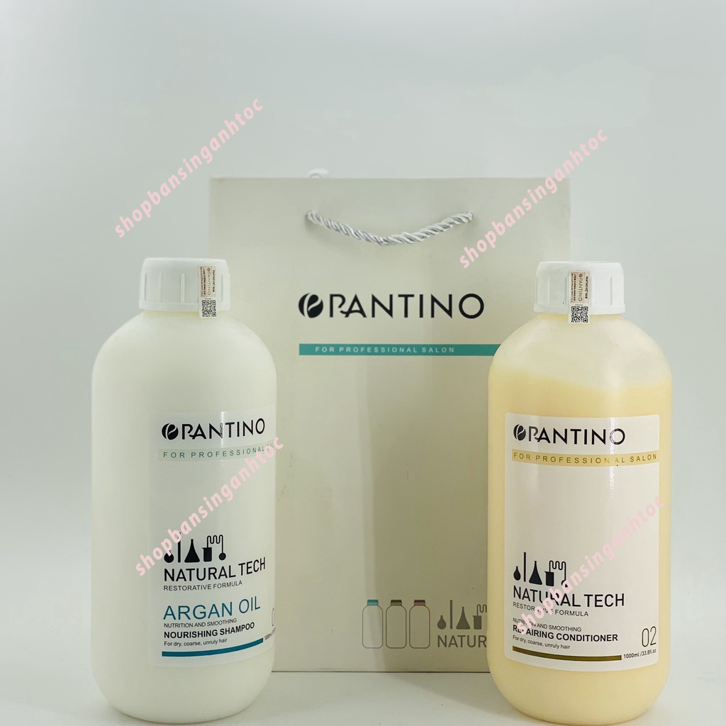 Cặp dầu gội xả Pantino Natural Tech 1000ml x2 chống gàu, nấm, tóc bông xù, kích thích mọc tóc, giữ màu