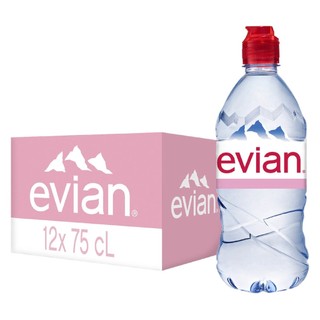 Thùng 12 chai nước suối Pháp hiệu Evian nắp thể thao đẹp 750ml