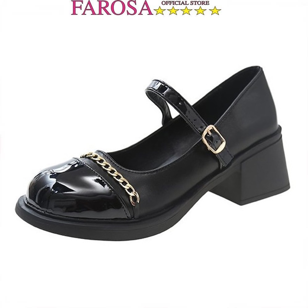 Giày Cao Gót Nữ Mary Jane đế vuông đế cao 5cm siêu êm FAROSA - giày cao gót phối xích - TK85