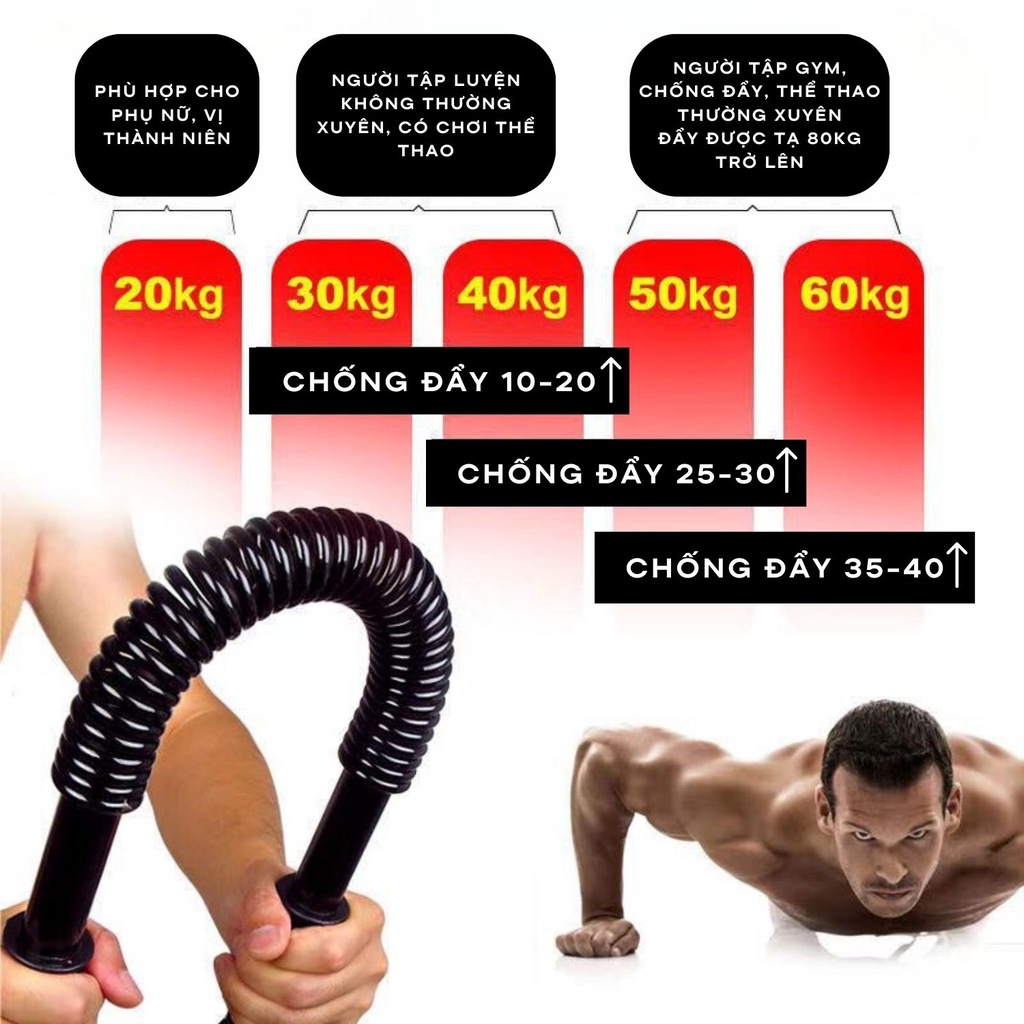 Gậy Lò Xo Tập Cơ Tay Cao Cấp 20Kg 30Kg 40Kg 50Kg 60Kg Đàn Hồi Tốt Luyện Tập Thể Thao Tại Nhà